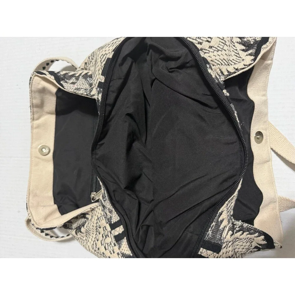 Black & White Embroidered Tote Bag | Beaded Sequin | Boho Style